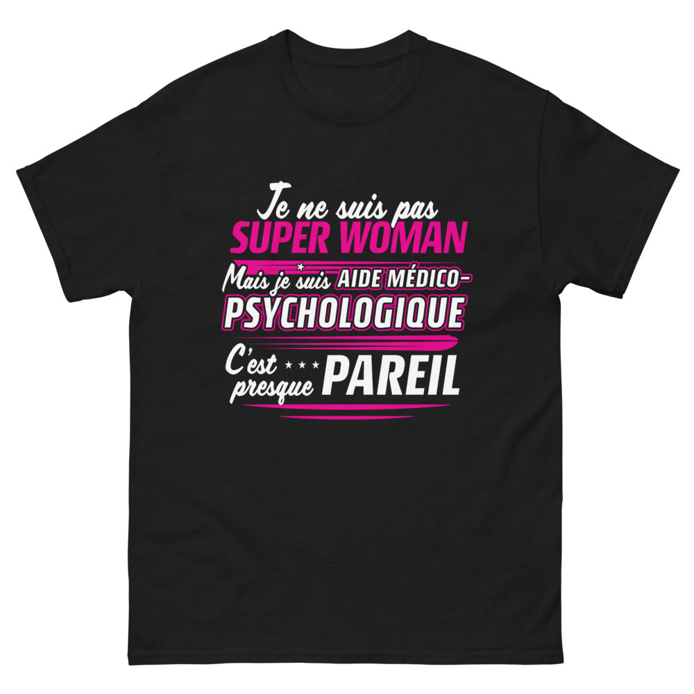 T-shirt aide médico-psychologique noir - presque super woman