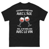 T-shirt vin et vieillesse noir face - on s'améliore avec l'âge