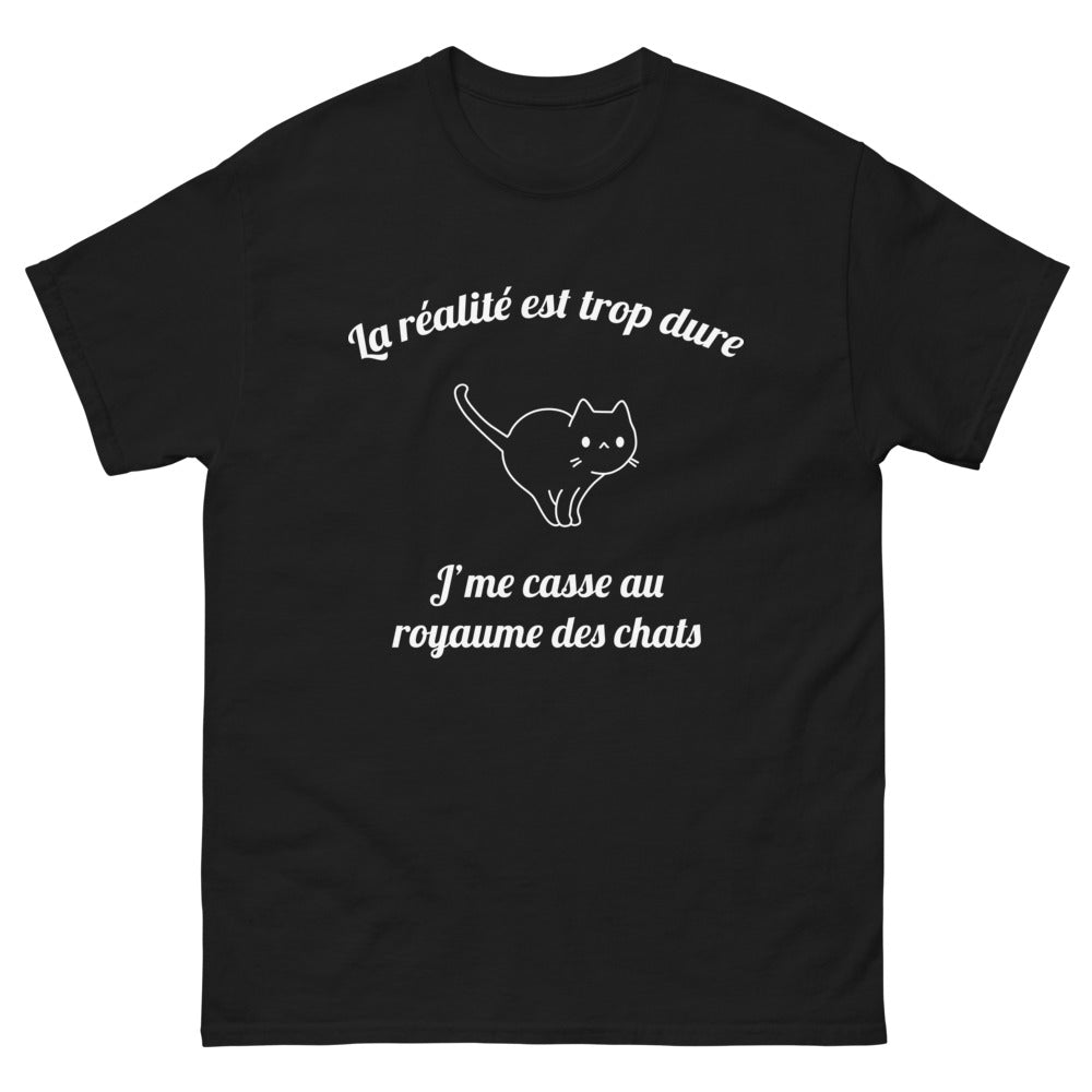 T-shirt royaume des chats noir - réalité féline cassée