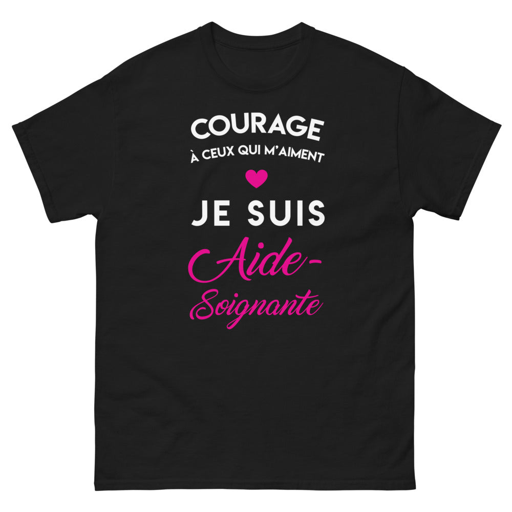 T-shirt aide-soignante noir - courage et soin du quotidien
