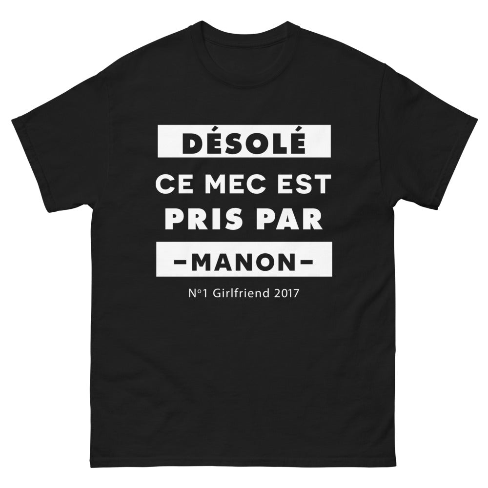 T-shirt Manon noir - Désolé ce mec est pris par Manon