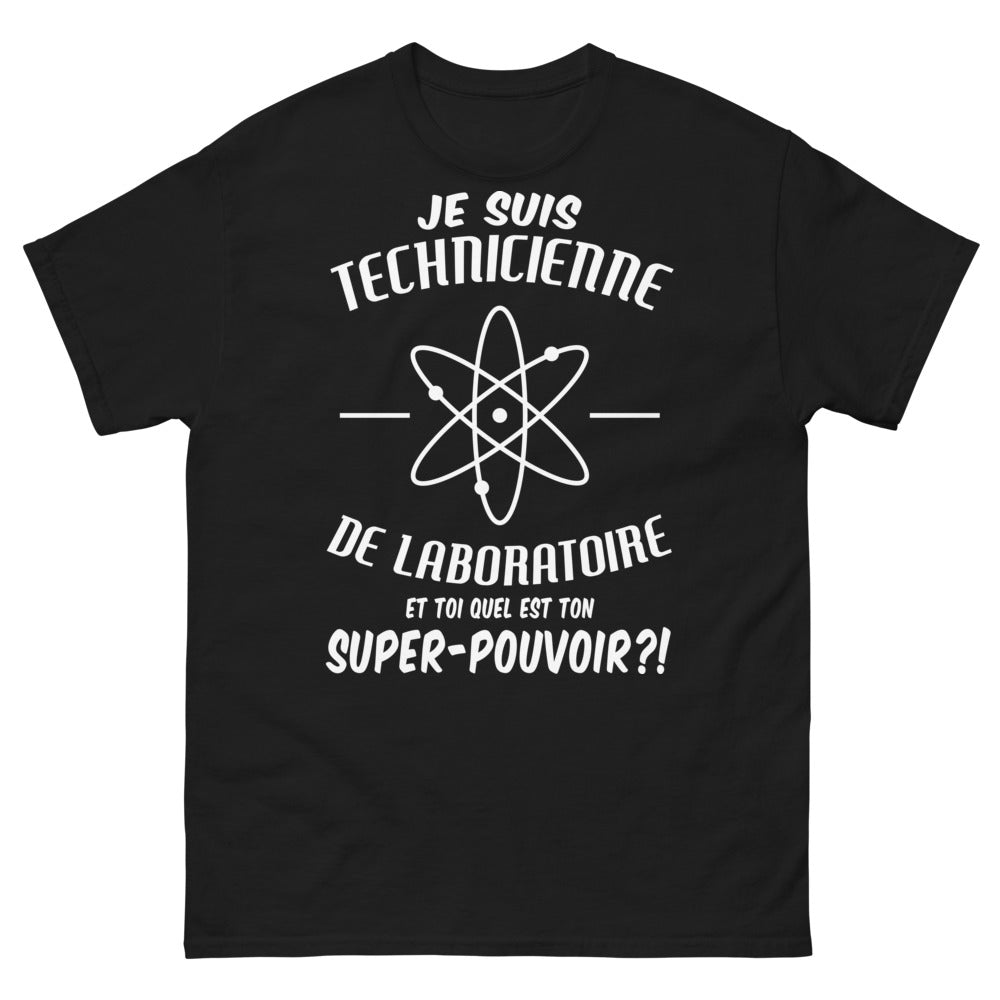 T-shirt technicienne de laboratoire noir - quel est ton super-pouvoir?