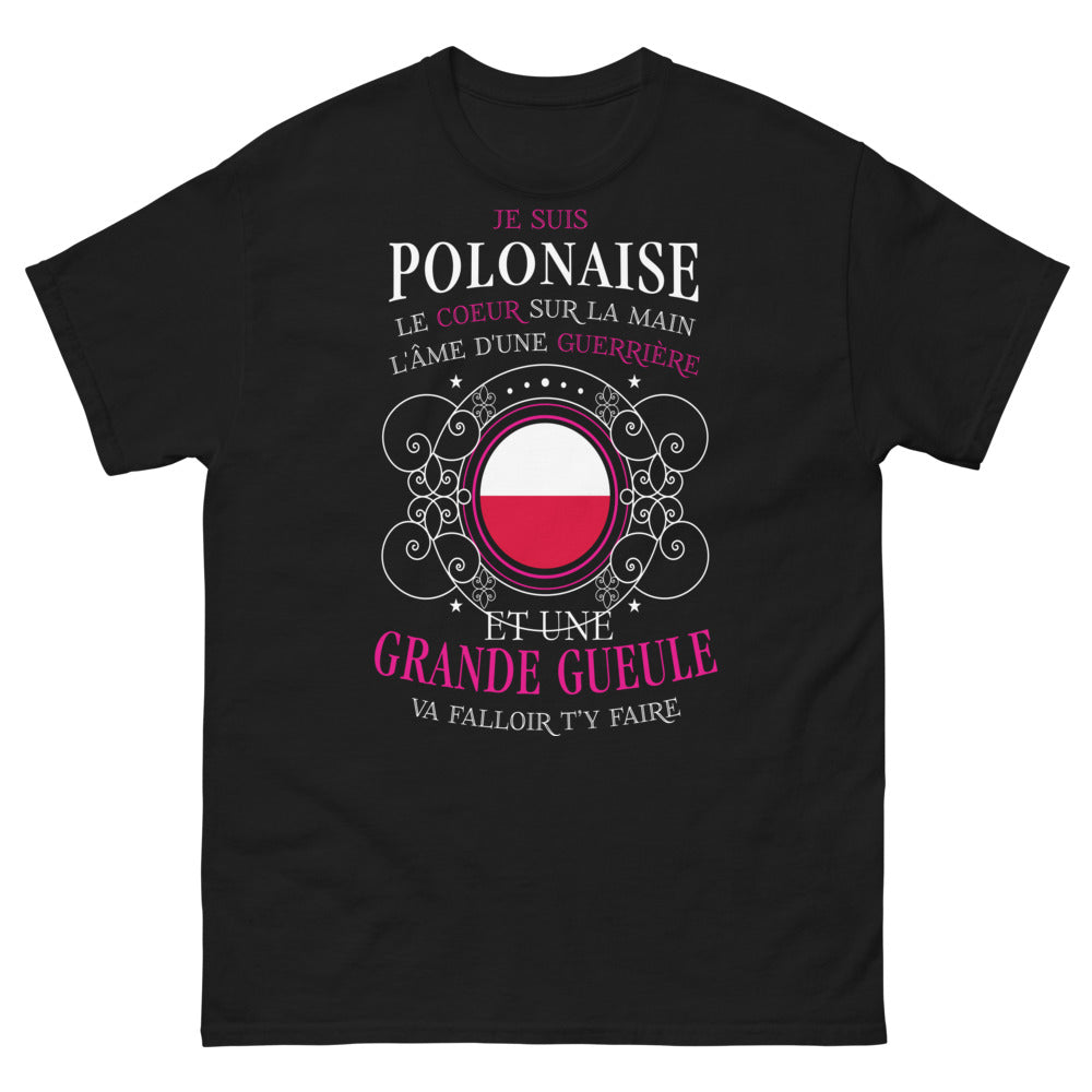 T-shirt Pologne noir - cœur sur main guerrière et grande gueule