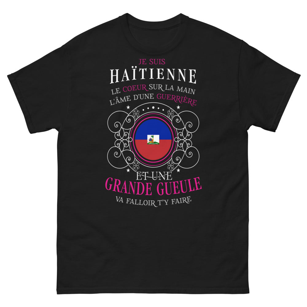 T-shirt Haïtienne noir - cœur sur la main, guerrière