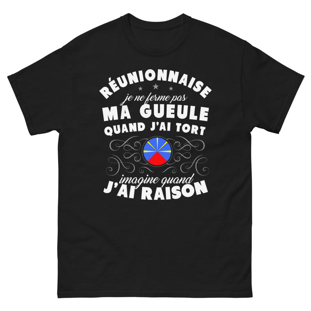 T-shirt Réunionnaise noir - Audacieuse humour et fierté