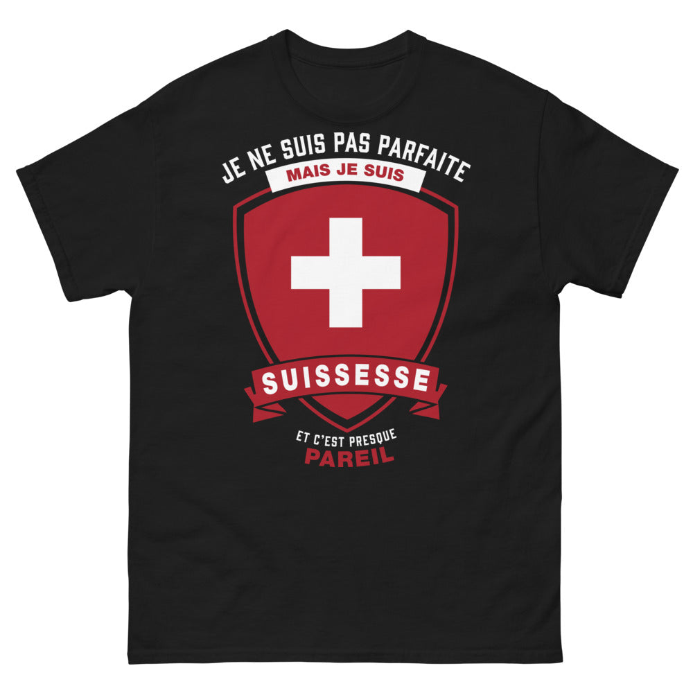 T-shirt Suisse noir face - Je ne suis pas parfaite mais je suis Suissesse