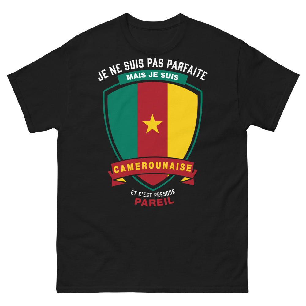 T-shirt Camerounaise noir - Je ne suis pas parfaite mais je suis Camerounaise