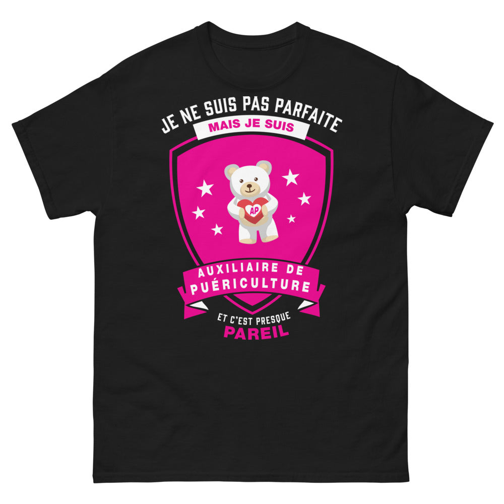 T-shirt auxiliaire de puériculture noir - Pas parfaite, juste passionnée puériculture