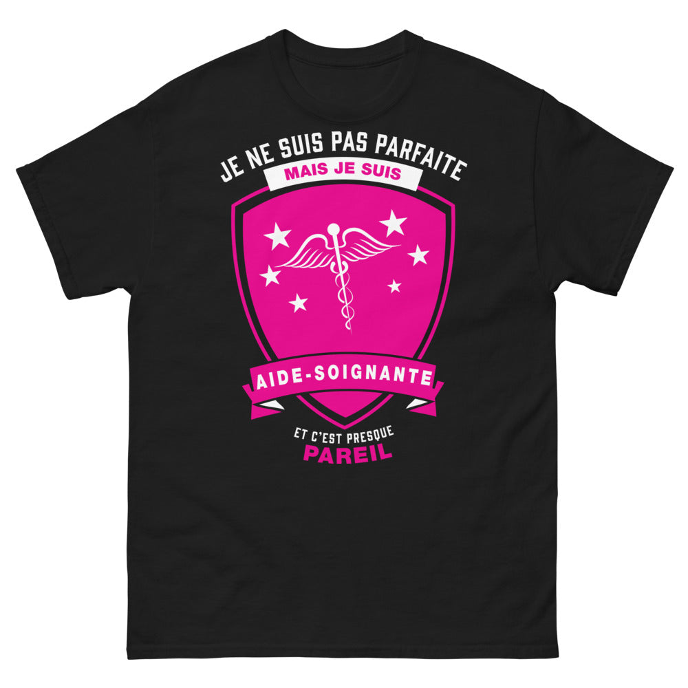 T-shirt aide-soignante noir - Je ne suis pas parfaite