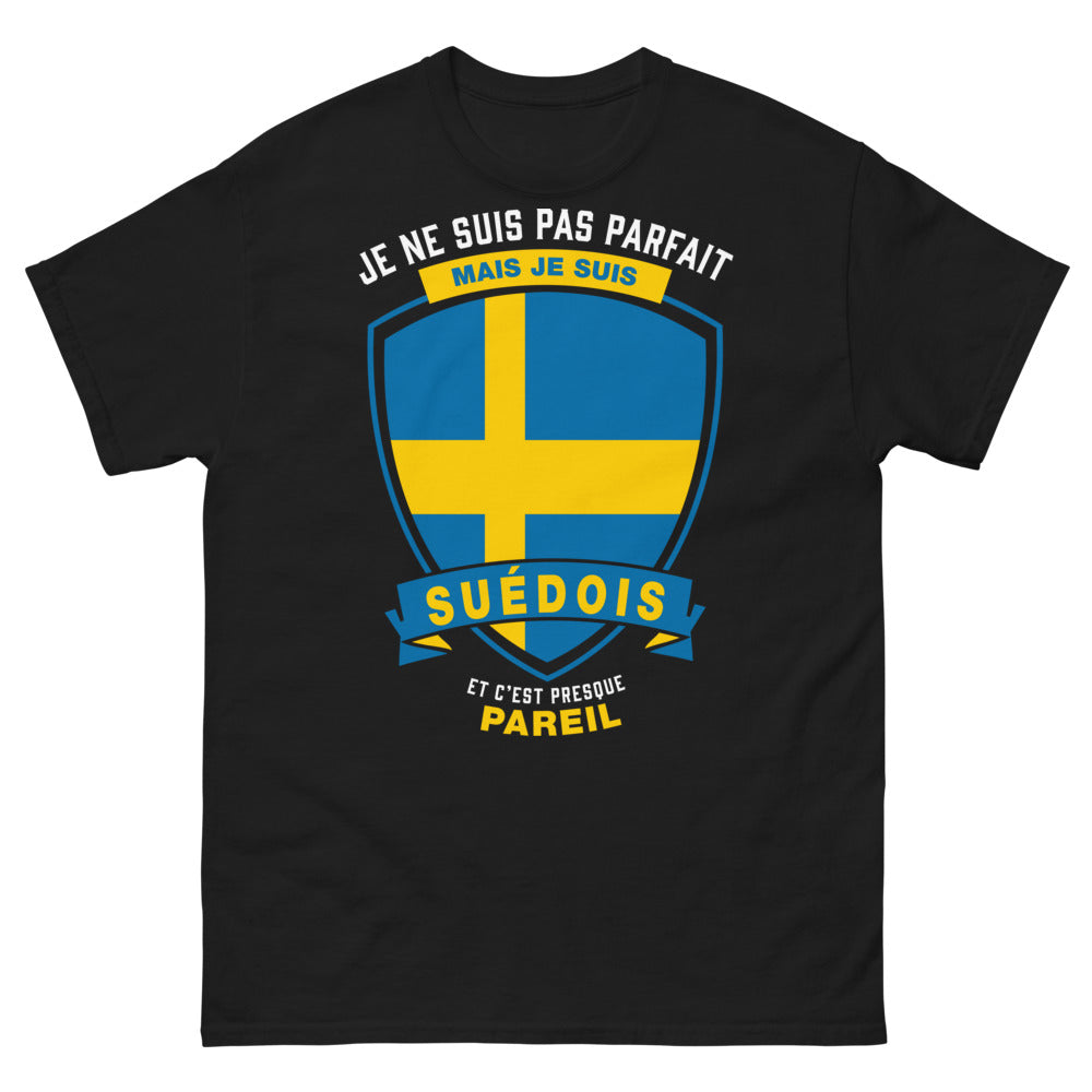 T-shirt Suédois noir - Je ne suis pas parfait mais je suis Suédois