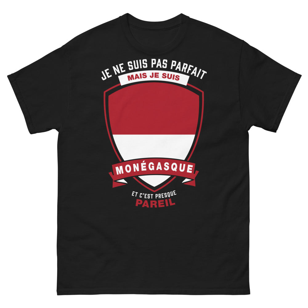 T-shirt Monégasque noir - Je ne suis pas parfait mais je suis Monégasque