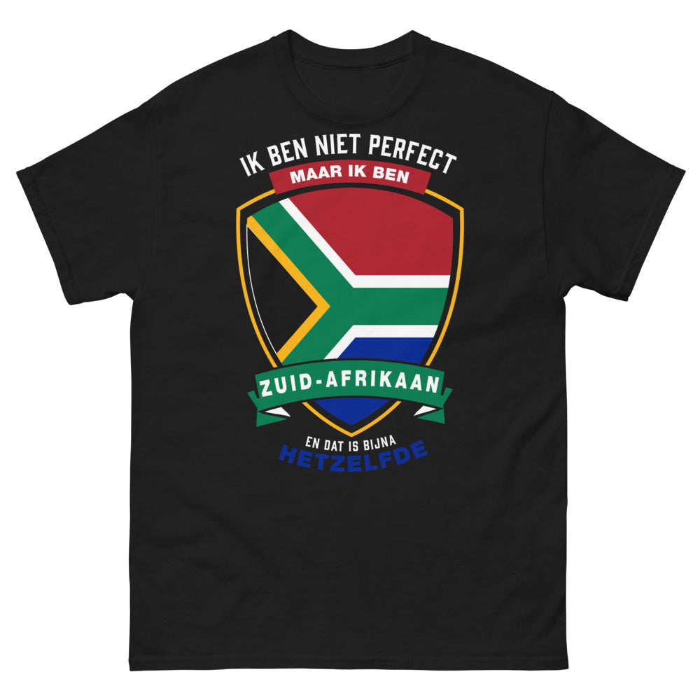 T-shirt Afrique du Sud noir - Ik ben niet perfect maar ik ben Zuid-Afrikaan