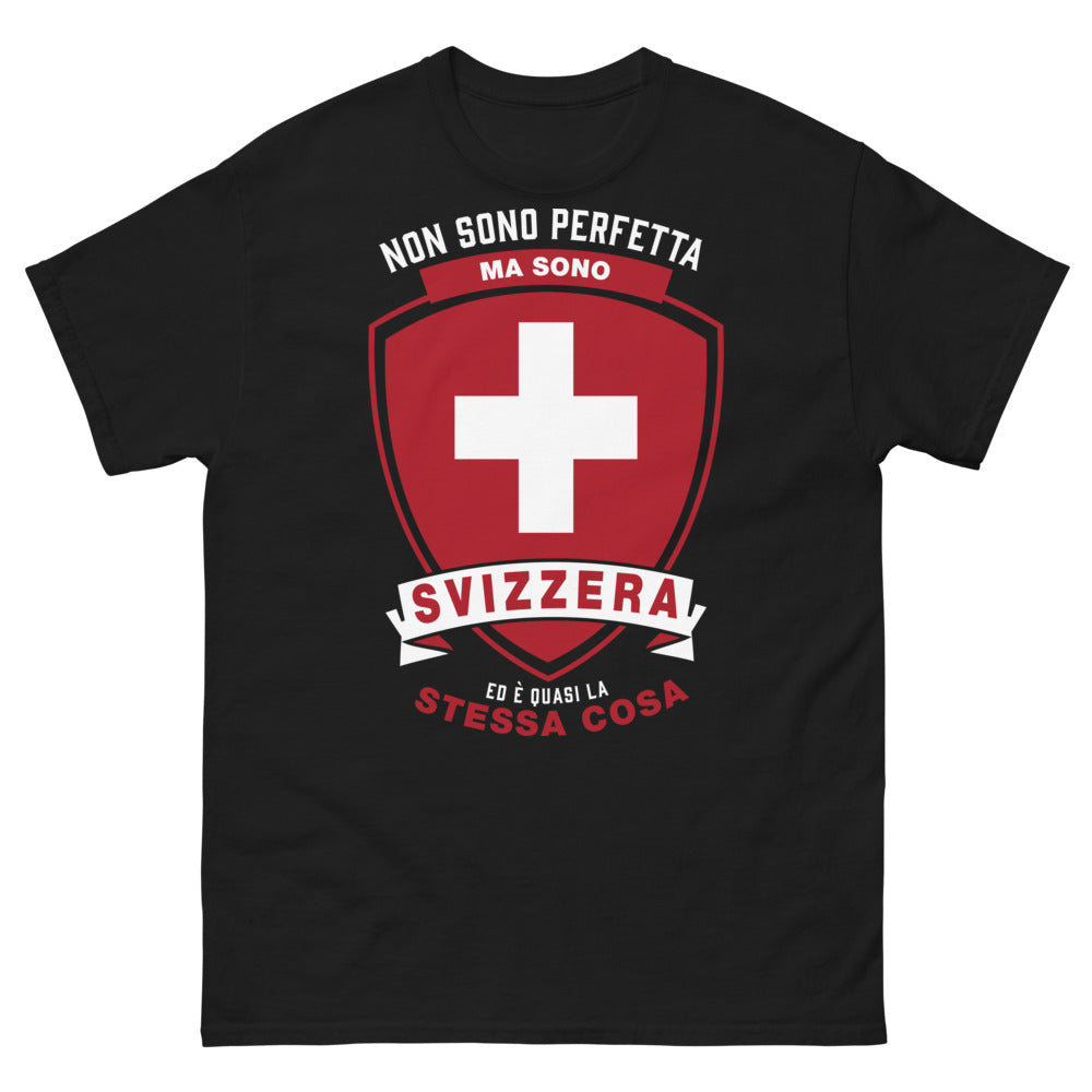 Maglietta Svizzera nera frontale - Non sono perfetta ma sono Svizzera