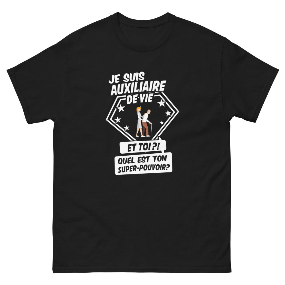 T-shirt auxiliaires de vie noir - super pouvoir du quotidien