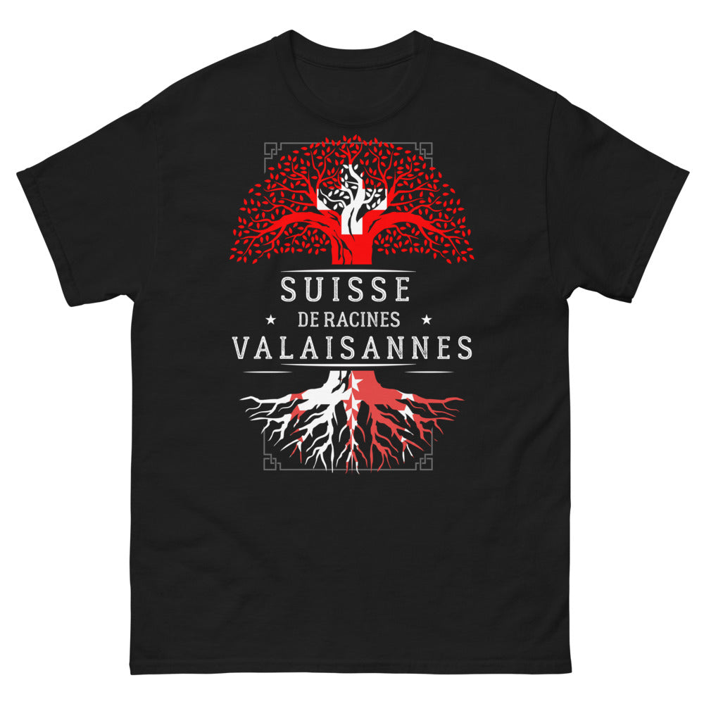 T-shirt Valaisan noir - racines et montagnes sombre