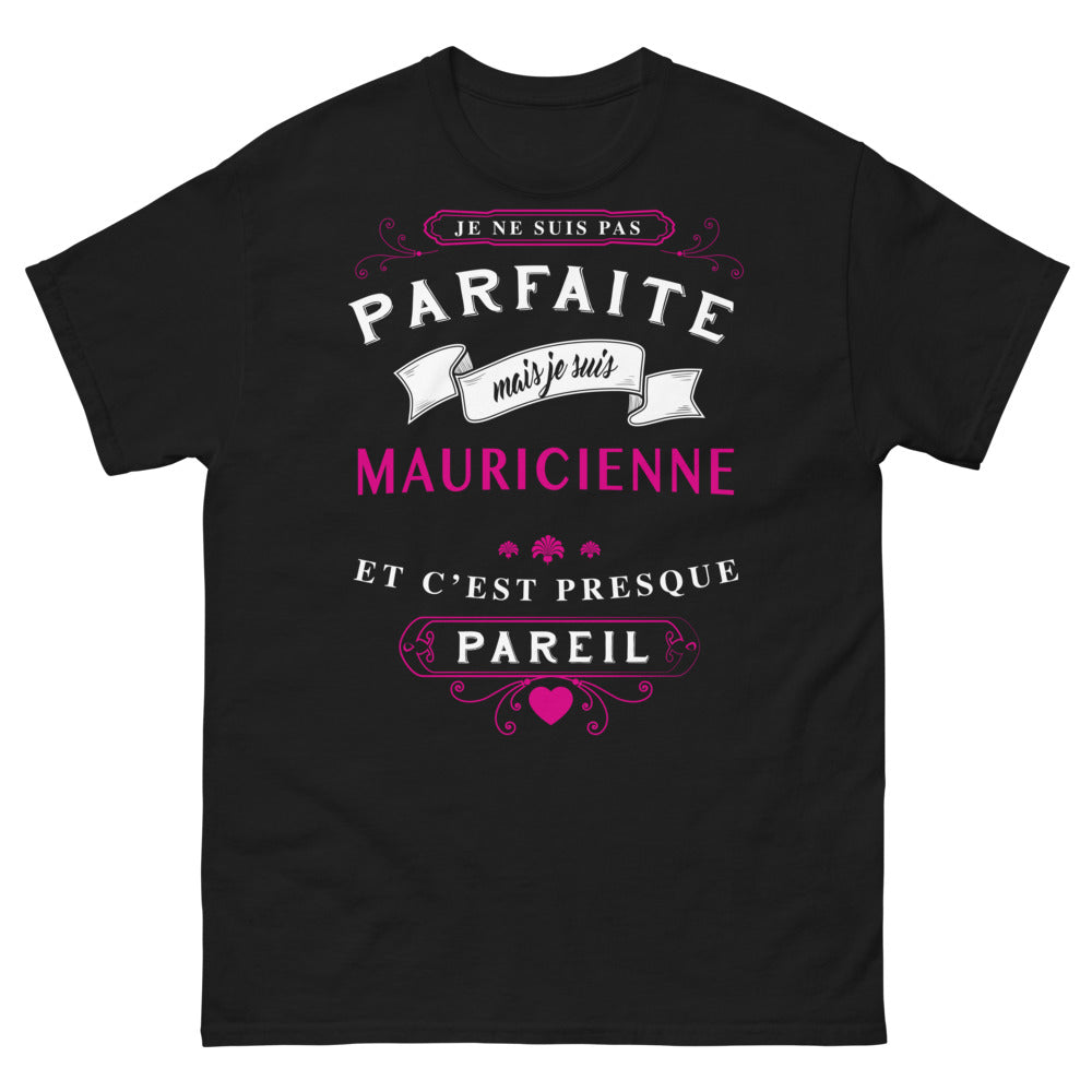T-shirt Île Maurice noir - Je ne suis pas parfaite mais je suis Mauricienne