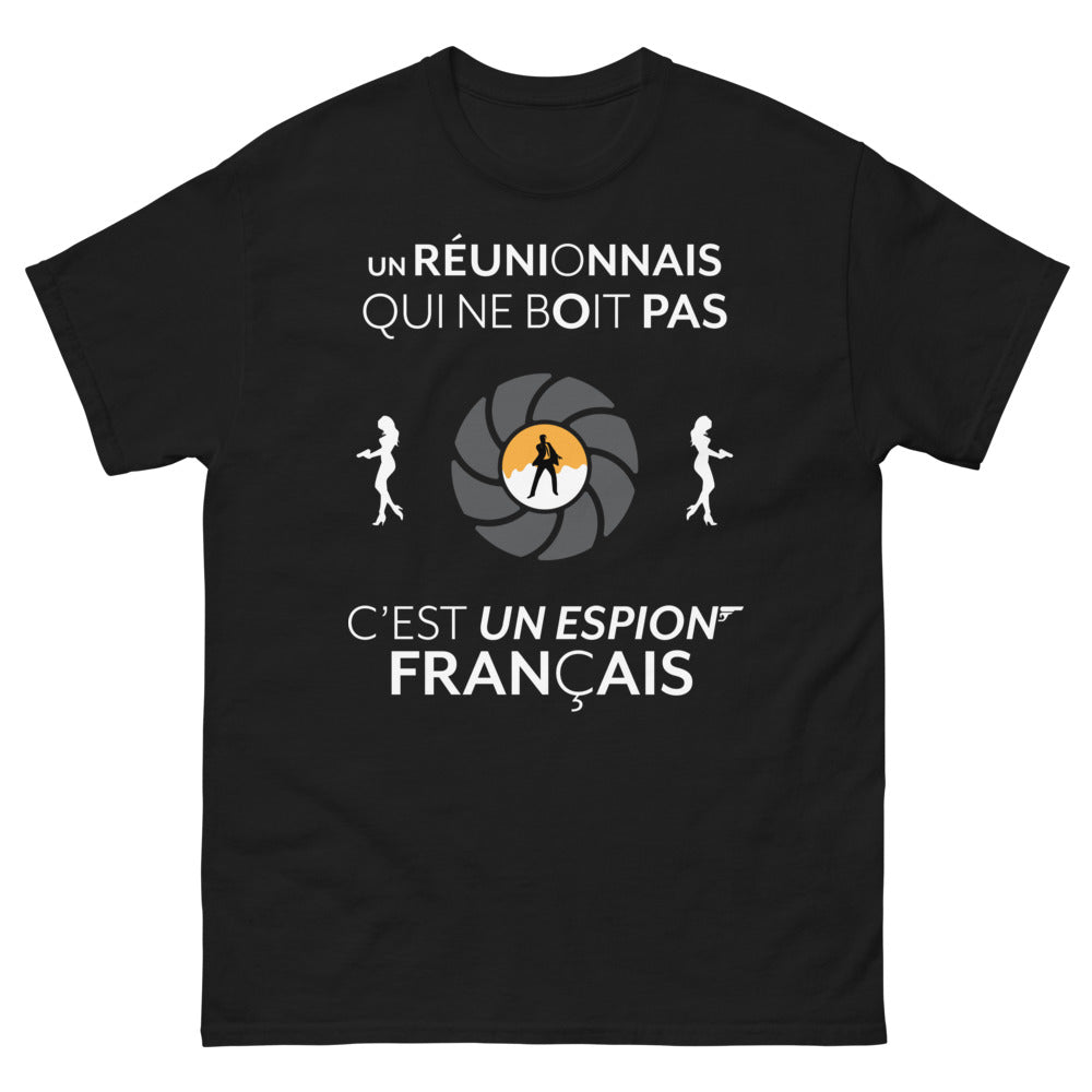 T-shirt Réunion noir - L'espion français qui ne boit pas.
