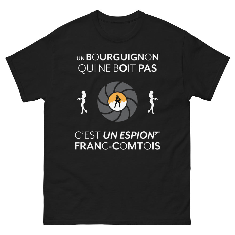 T-shirt Bourguignon espion-franc-comtois noir - humour et fierté locale