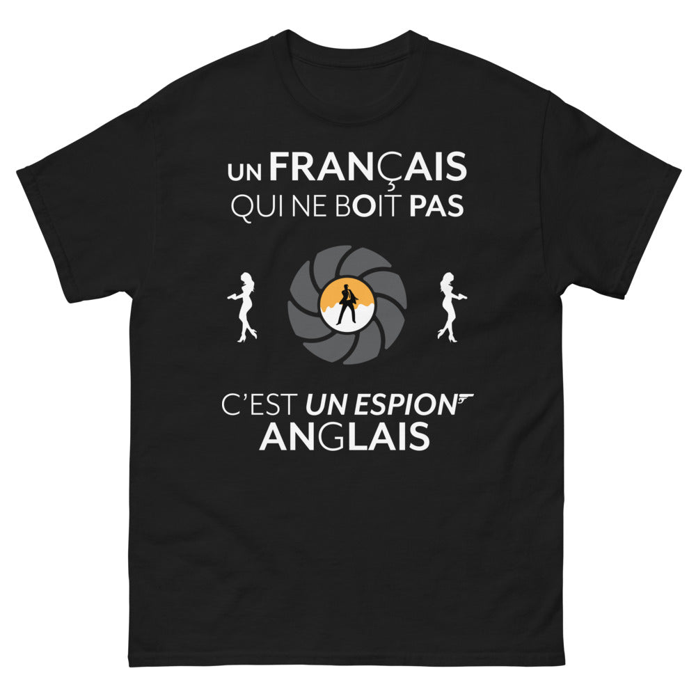 T-shirt espion anglais noir - Un Français qui ne boit pas