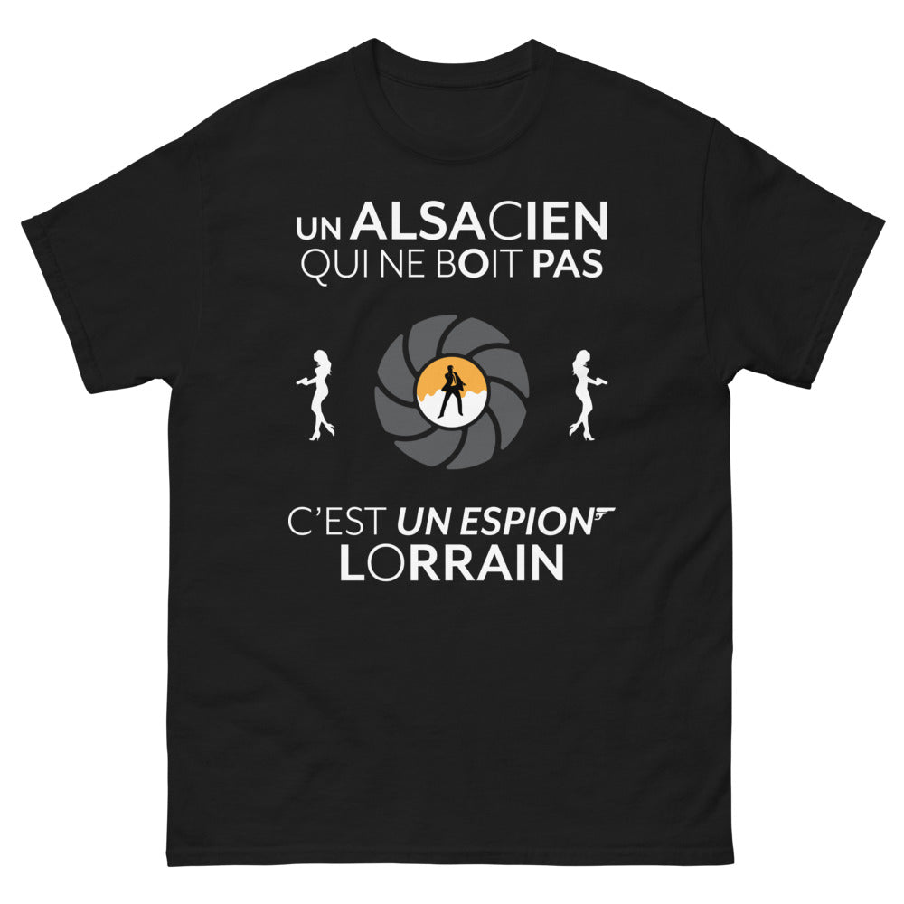 T-shirt Alsacien noir - Un Alsacien qui ne boit pas, c'est un espion Lorrain