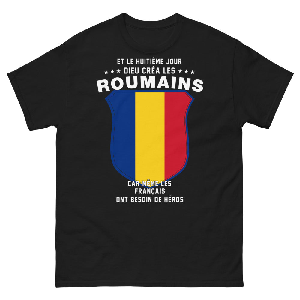 T-shirt Roumain noir - Et le huitième jour, Dieu créa les Roumains
