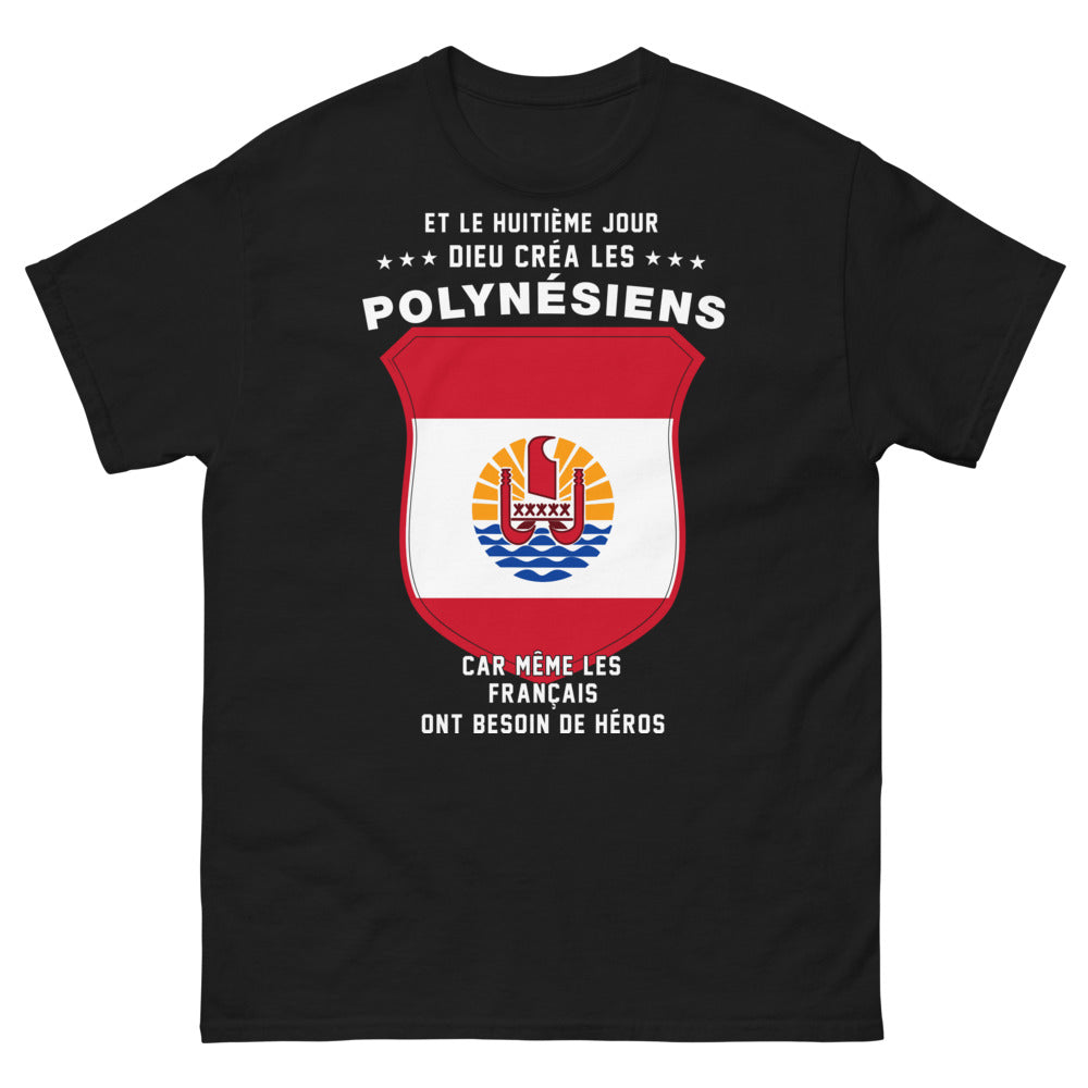 T-shirt Polynésiens noir - Le Huitième Jour, Dieu créa les Polynésiens