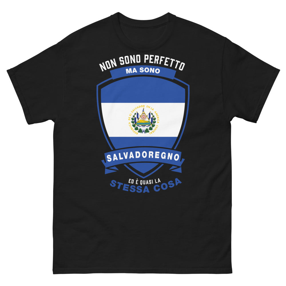 T-Shirt Salvadoregna nera fronte - Non sono perfetto, ma salvadoregno