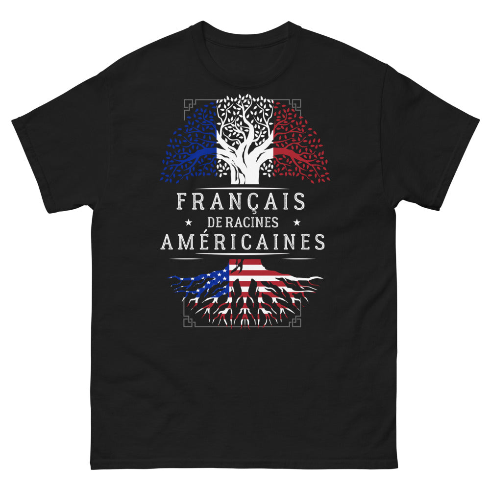 T-shirt Français d'origine américaine noir - humour double patrimoine