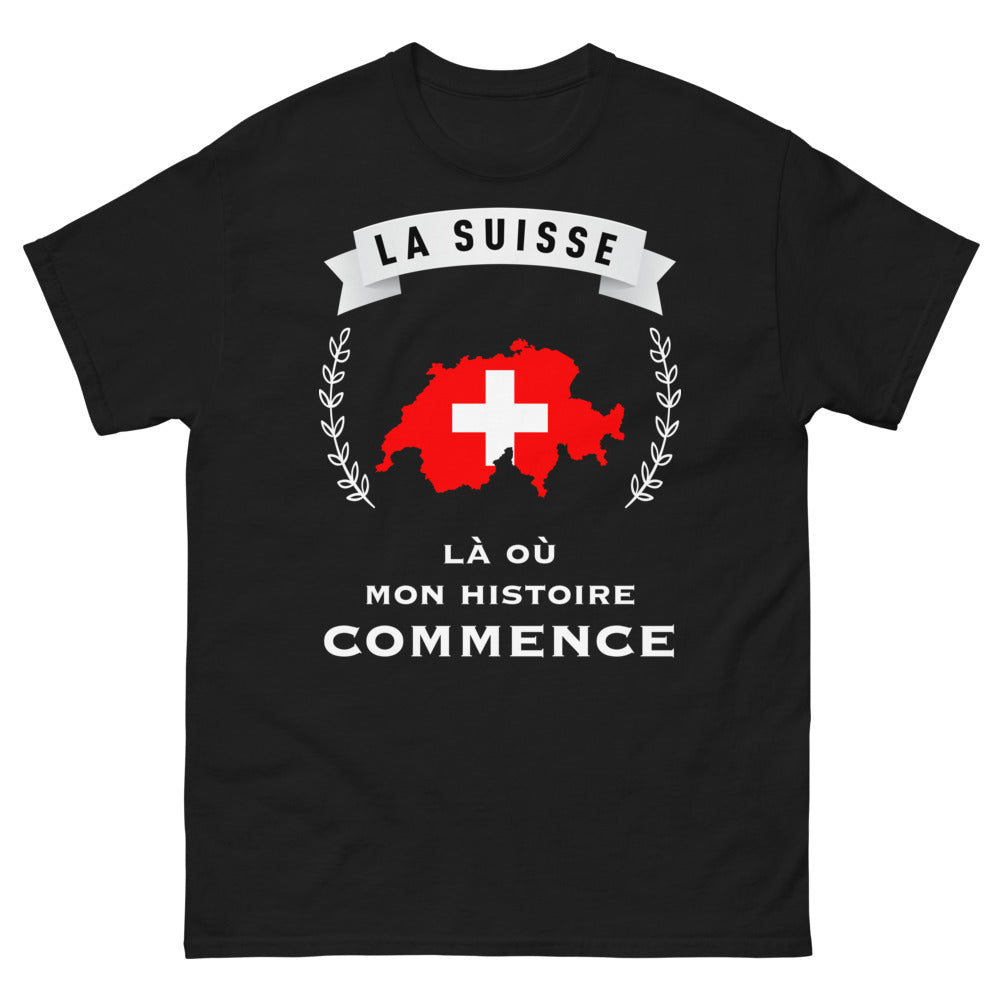 T-shirt Suisse noir - Là où commence mon histoire