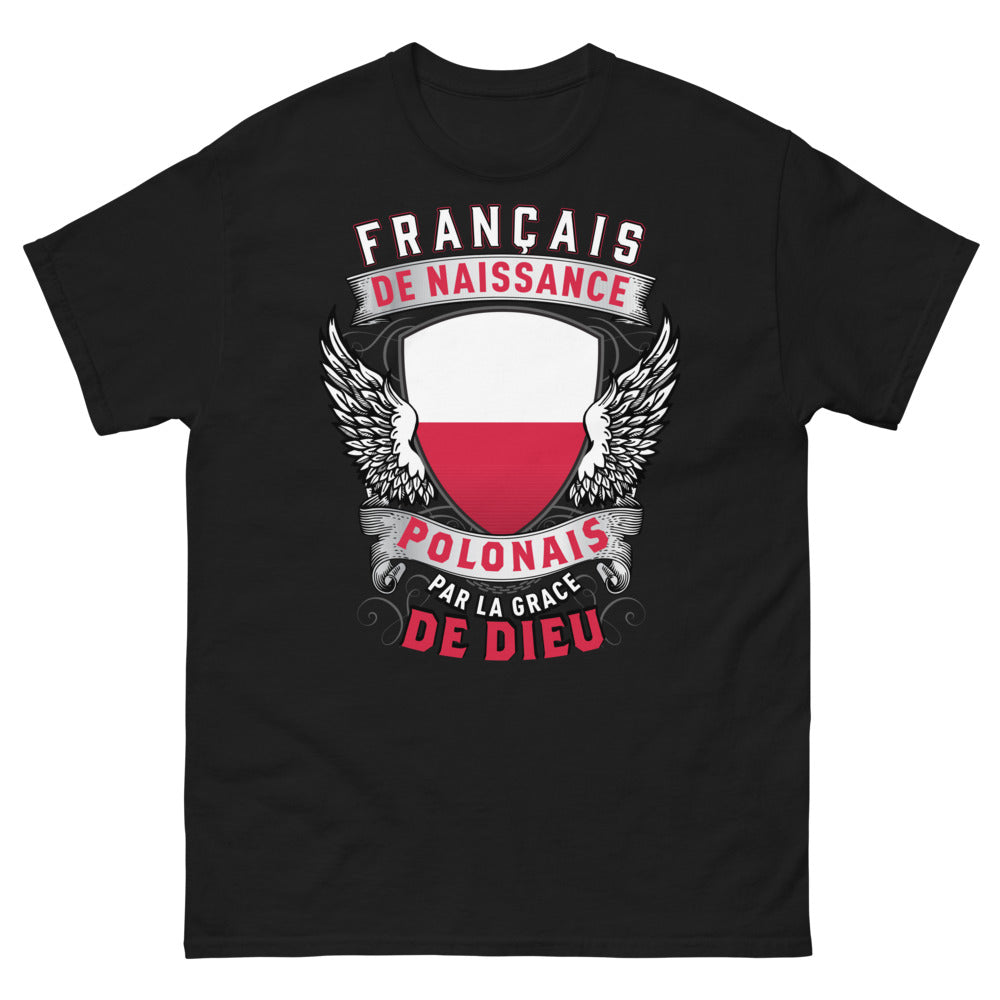 T-shirt Français-Polonais noir - double origine, fierté et humour