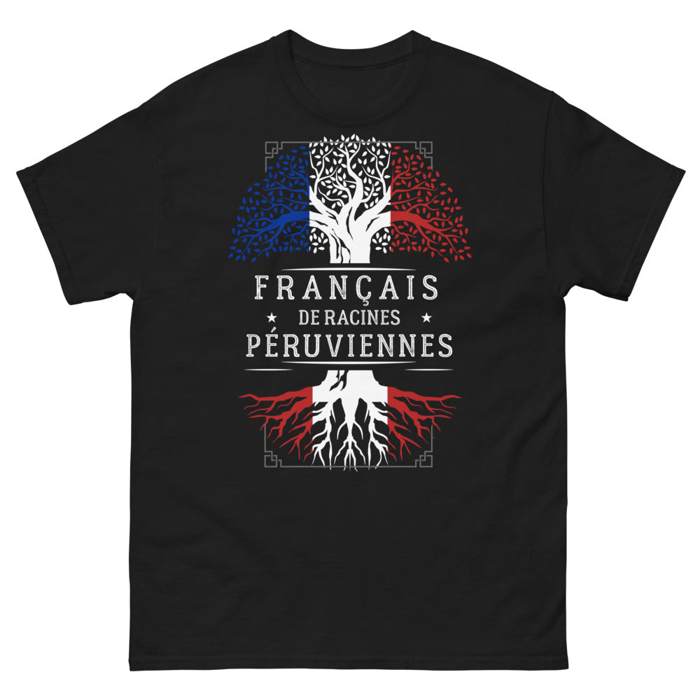 T-shirt Français de racines péruviennes noir - humour et fierté