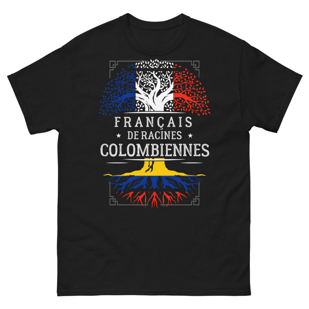 T-shirt français de racines colombiennes noir - double fierté et café