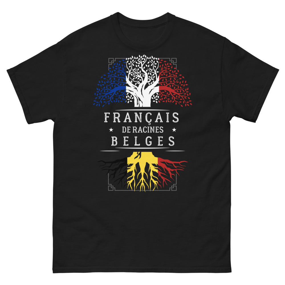 T-shirt Français de racines belges noir - clin d'œil humoristique