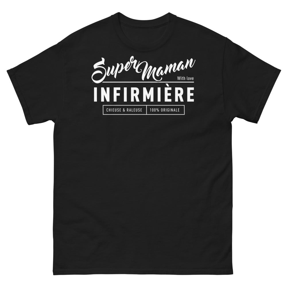 T-shirt infirmière râleuse super maman noir - amour et fierté