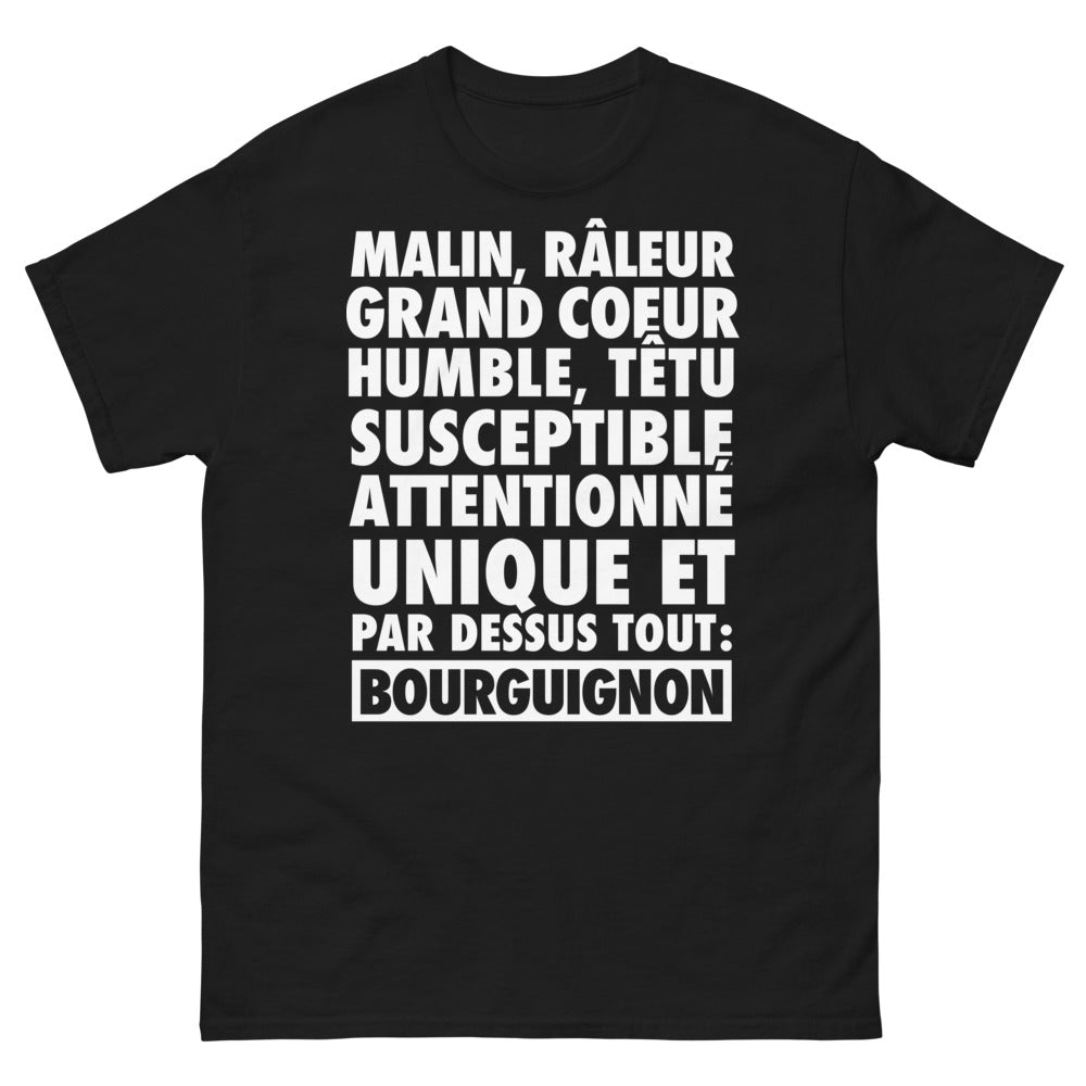 T-shirt Bourguignon noir face - malin, râleur et grand cœur