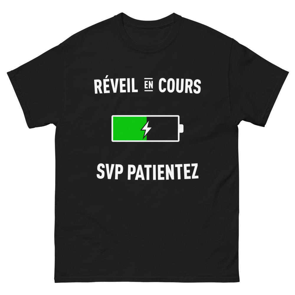 T-shirt réveil en cours noir - réveil en cours svp patientez