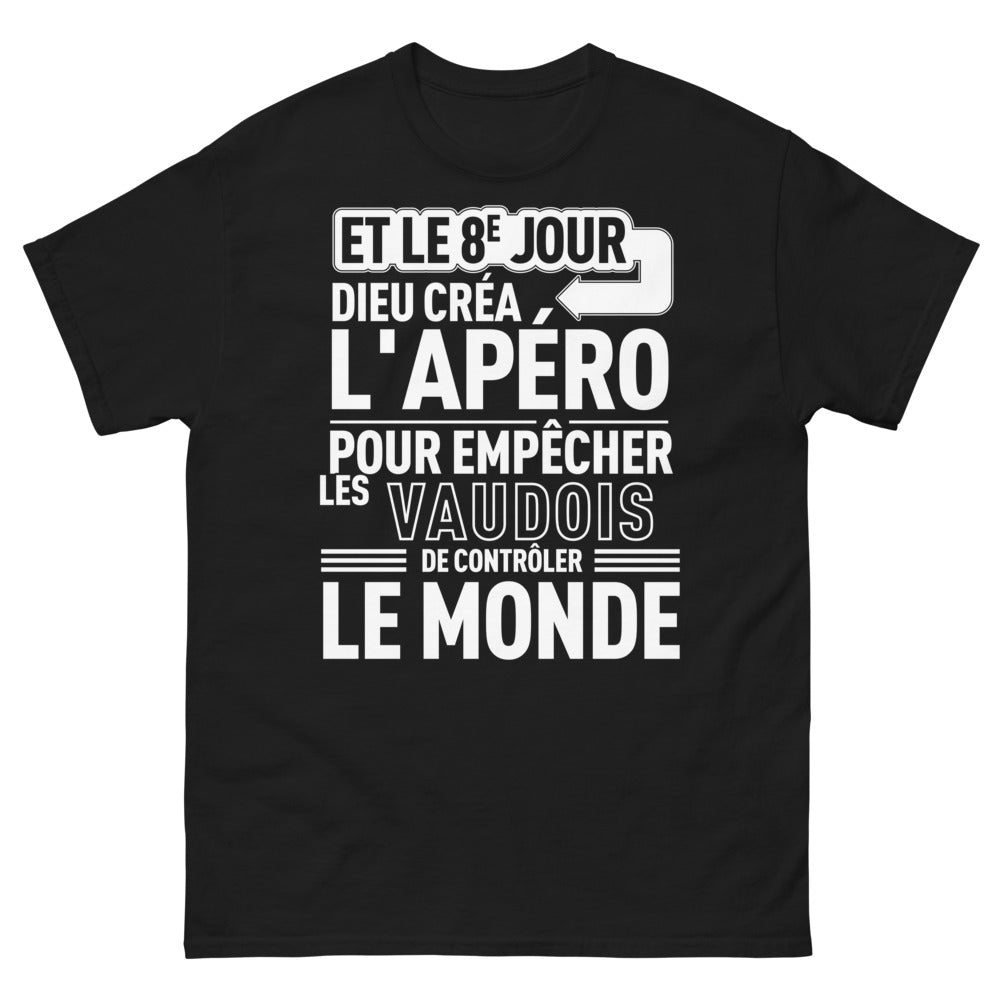T-shirt Vaudois noir - Et le 8e jour, Dieu créa l'apéro