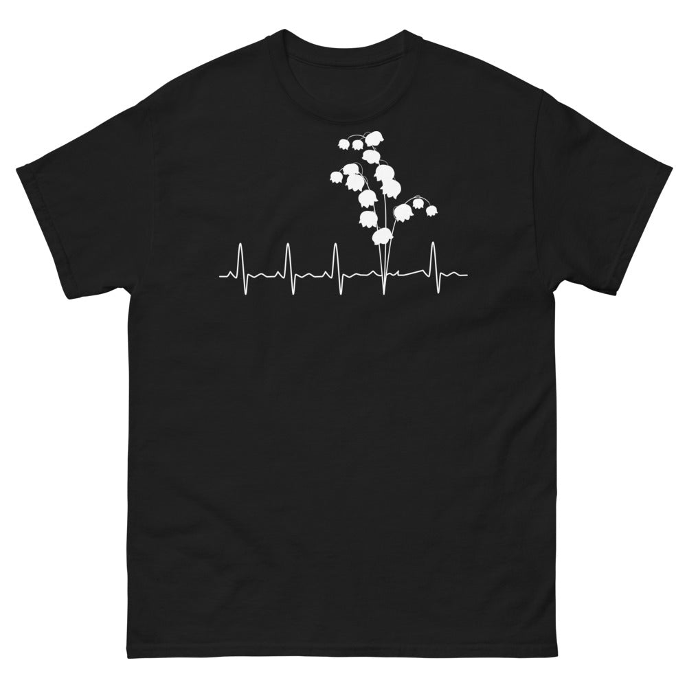 T-shirt Lily of the Valley Heartbeat noir - cœur battant et fleurs