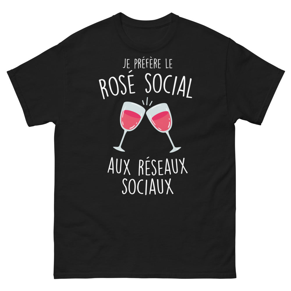 T-shirt réseaux sociaux noir - Je préfère le rose social