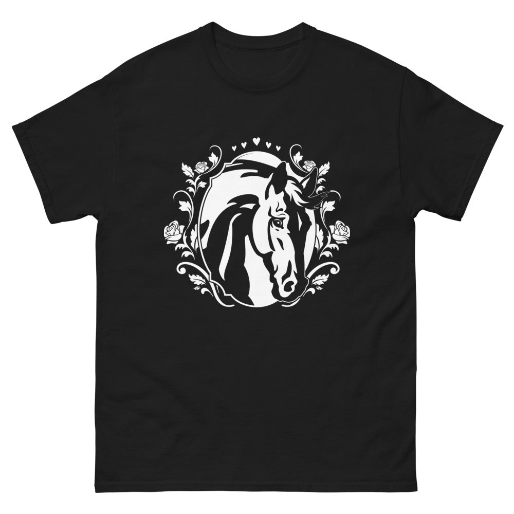 T-shirt esprit cowboy noir - cœur cheval rose