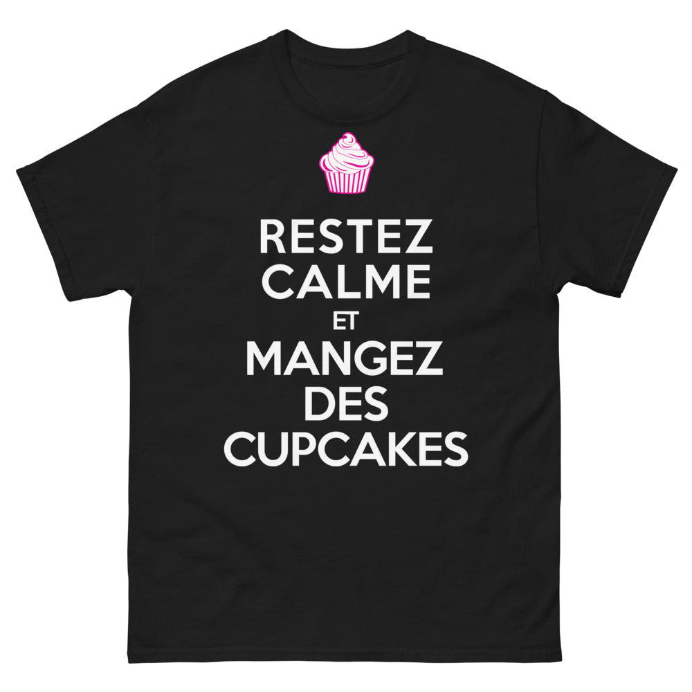 T-shirt pâtisseries noir - Restez Calme et Mangez des Cupcakes