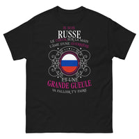 Thumbnail for T-shirt russe noir face - cœur sur la main, guerrière fière