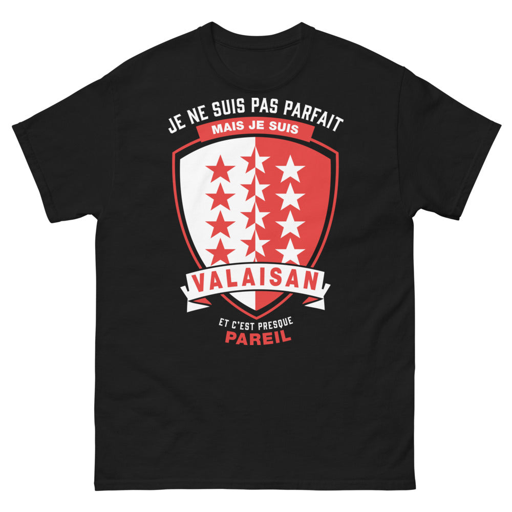 T-shirt Valaisan noir face - Je ne suis pas parfait mais je suis Valaisan