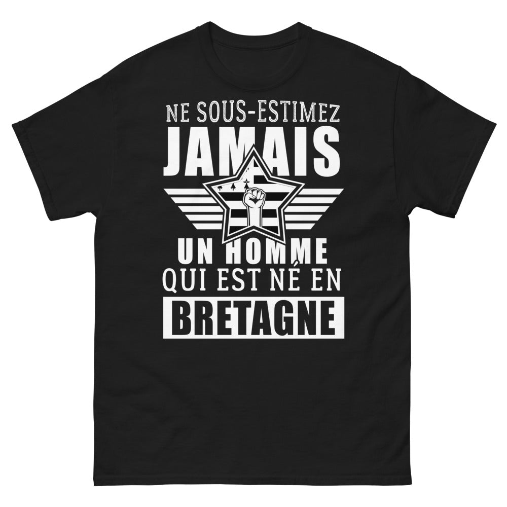 T-shirt Bretagne noir - né en Bretagne humour et fierté