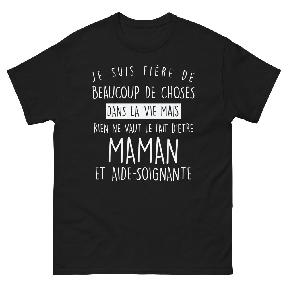 T-shirt Maman et aide-soignante noir - fière et dévouée