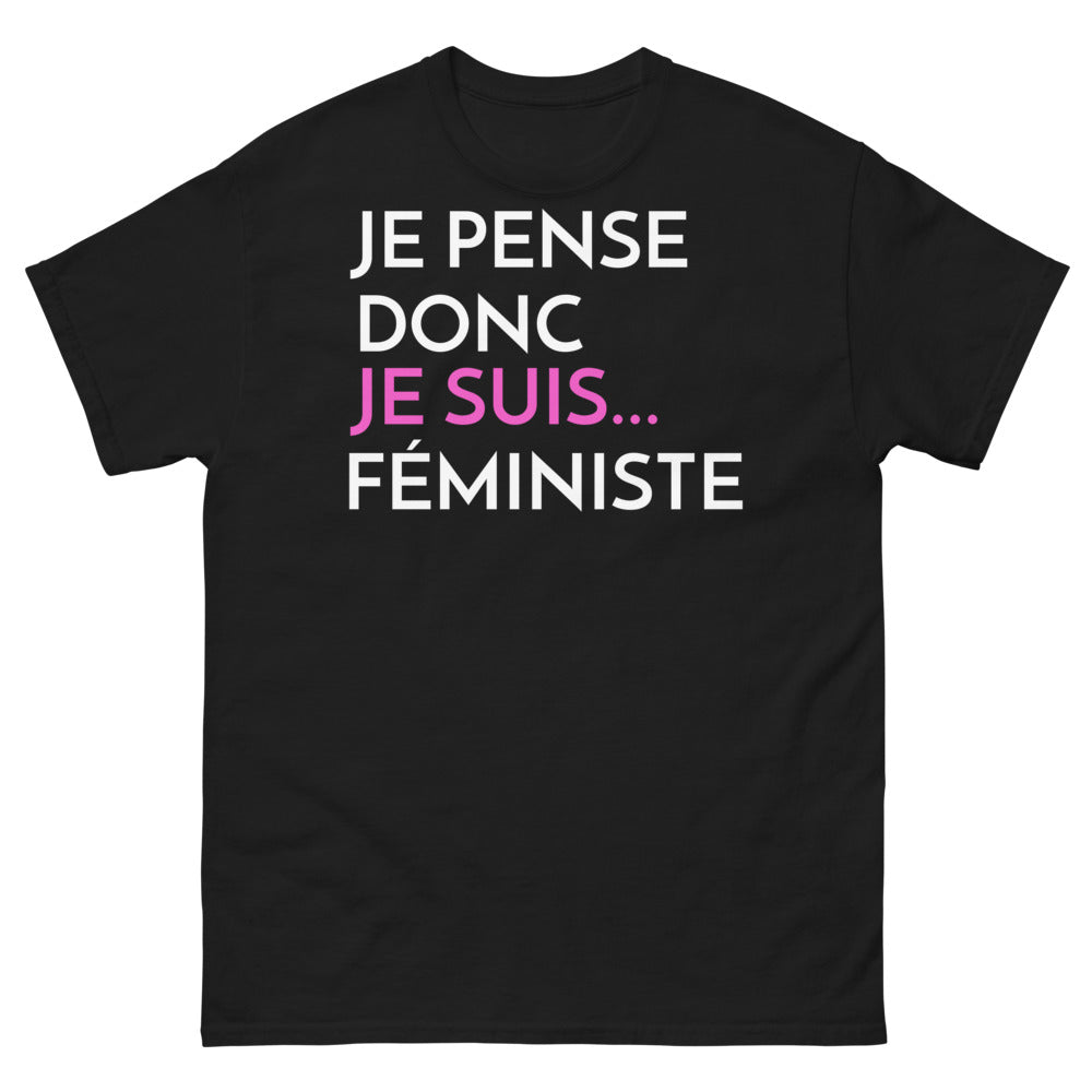 T-shirt féminisme noir - Je pense donc je suis féministe