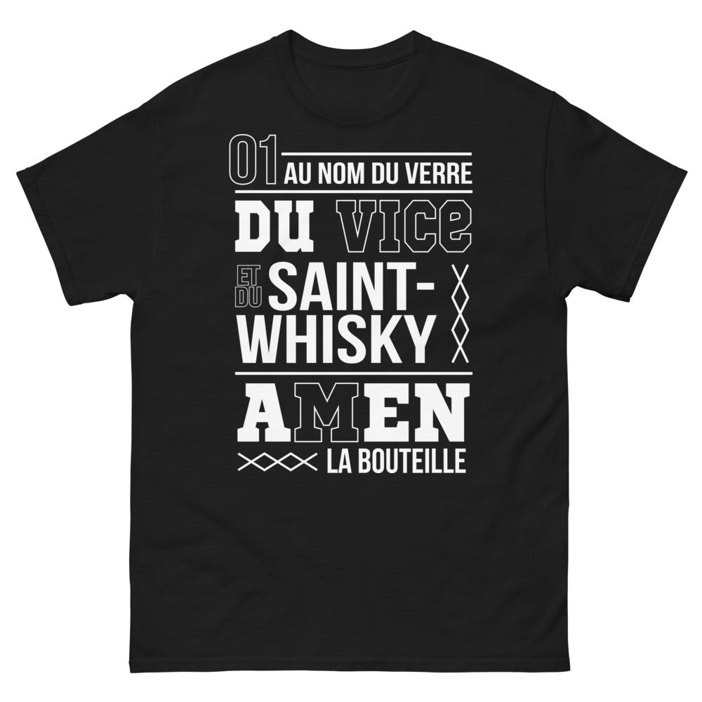 T-shirt Whisky noir - Au nom du verre, du vice et du Saint Whisky, amen