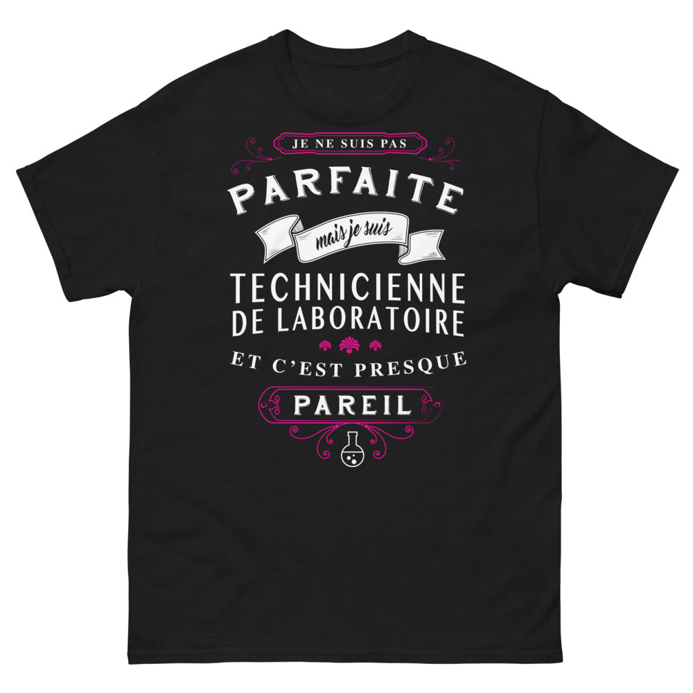 T-shirt Technicienne de Laboratoire noir - pas parfaite mais technicienne