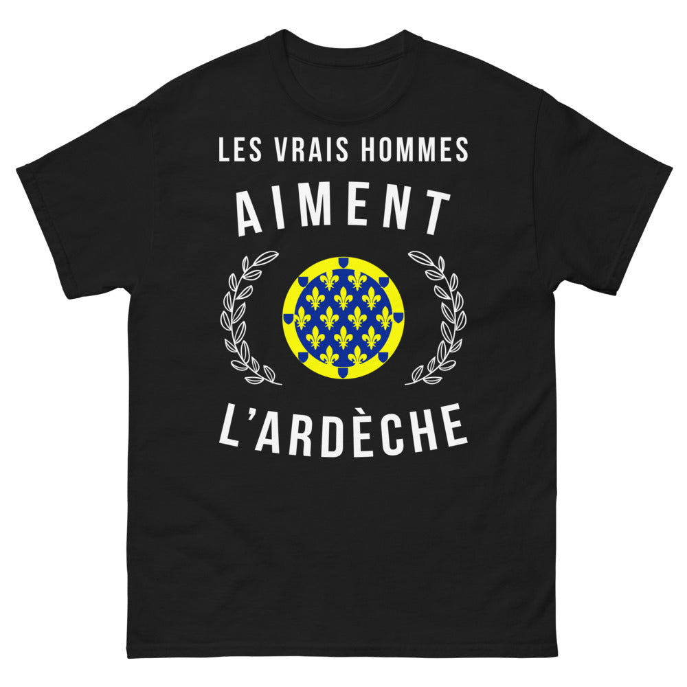 T-shirt Ardèche noir - Les vrais hommes aiment l'Ardèche