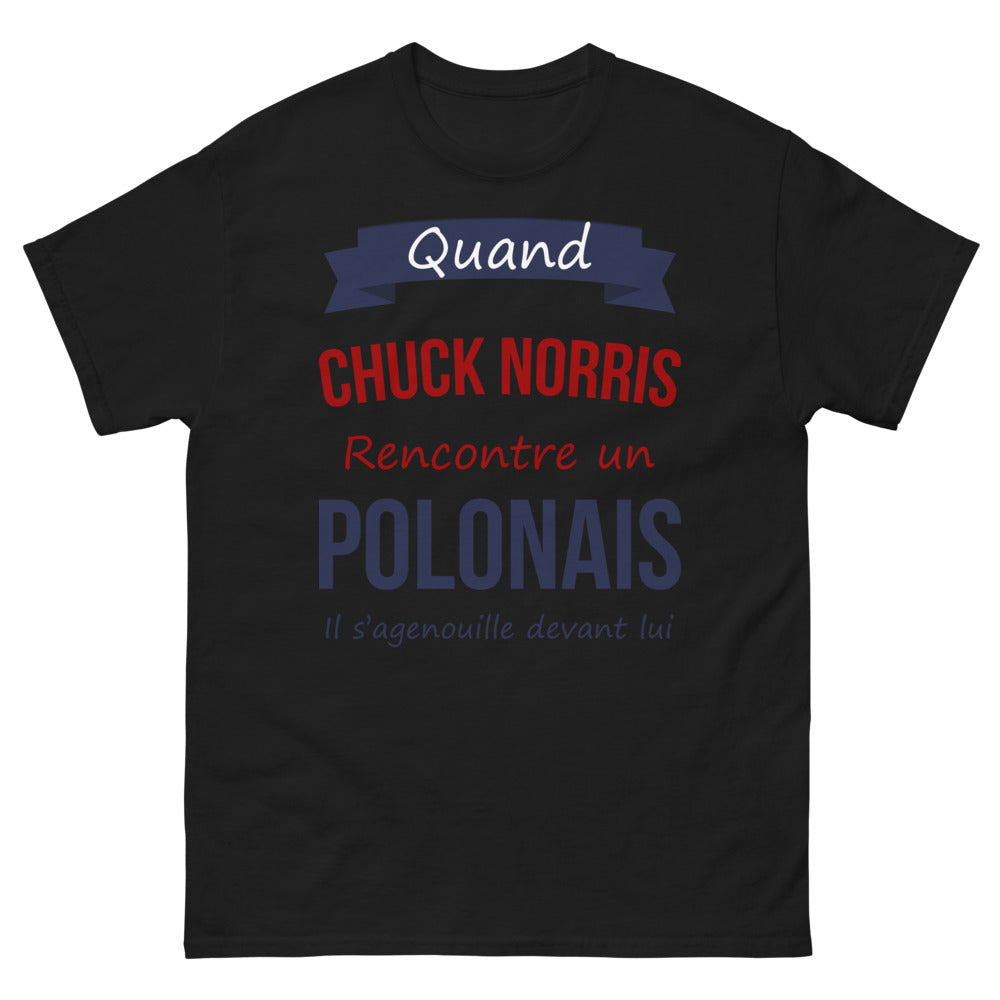 T-shirt Chuck Norris et Polonais noir - Quand Chuck Norris rencontre un Polonais